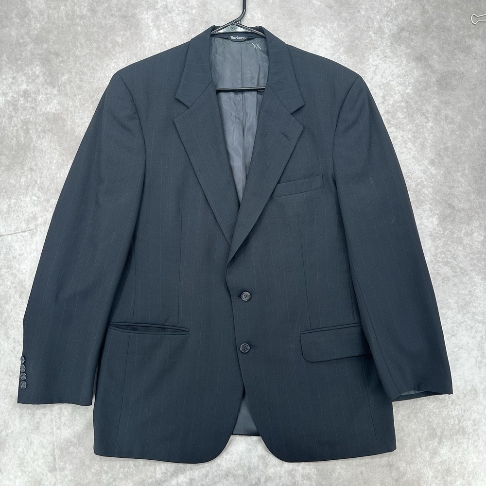 Vintage Burberrys Men's XL 46 Navy Pinstripe 100% Wool Blazer Sport Coat READ